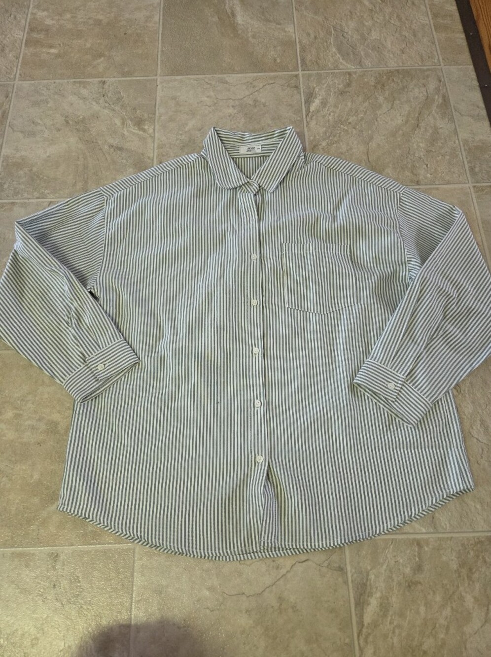 Ardene Green and White Vertical Stripe Dress Shirt